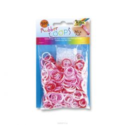 Резинки для браслетов Folia Rubber Loops "Красный микс", 500 шт, 25 застежек, 1 крючок