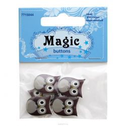 Пуговицы декоративные Magic Buttons "Сова", цвет: серый, коричневый, 6 шт. 7715044