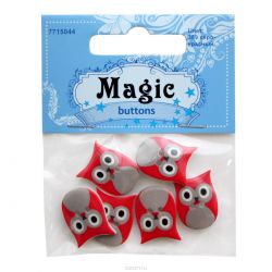 Пуговицы декоративные Magic Buttons "Сова", цвет: серый, красный, 6 шт. 7715044