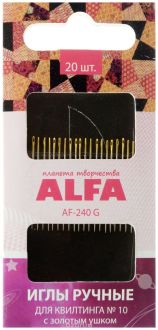 Иглы ручные "Alfa", для квилтинга, с золотым ушком, №10, 20 шт
