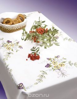 Скатерть для вышивания Марья Искусница "Букет с бантом", 130 см х 160 см. 20.002.04