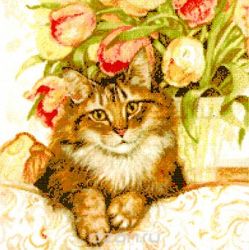 Набор для вышивания Kustomkrafts "Кошка на софе", 35,6 см х 35,6 см. 90087