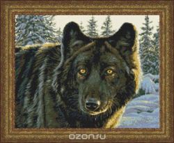 Набор для вышивания Kustomkrafts "Черный волк", 35,6 см х 28,7 см. 98567