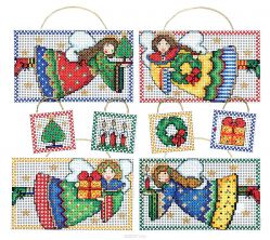 Набор для вышивания игрушки Design Works "Фольк-ангелы", 7 х 9 см, 4 х 4 см, 8 шт
