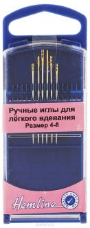 Набор ручных игл "Hemline", для легкого вдевания, в контейнере, №4-8, 6 шт