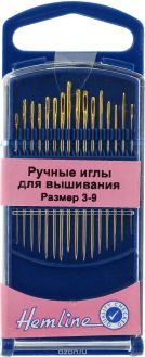 Иглы ручные для вышивания "Hemline", с закругленным кончиком, №3-9, 16 шт