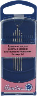 Набор ручных игл "Hemline", для работы с кожей и плотными материалами, №3-7, 5 шт