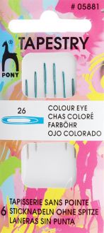 Иглы ручные Pony "Tapestry", для гобеленовых и трикотажных тканей, цвет: стальной, бирюзовый, №26, 6 шт
