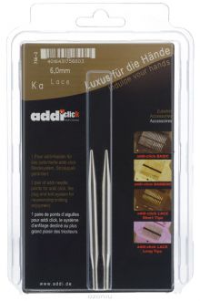 Спицы сменные "Addi Click. Lace", из латуни с никелевым покрытием, с удлиненным кончиком, диаметр 6 мм, 2 шт