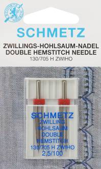 Иглы "Schmetz" для машинной вышивки в технике мережка, двойные, №100, 2,5 мм, 2 шт