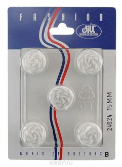 Пуговицы "Dill", цвет: белый, диаметр 15 мм, 5 шт