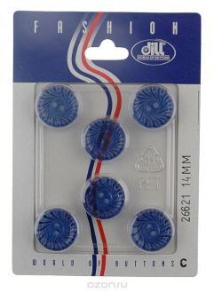 Пуговицы "Dill", цвет: синий, диаметр 14 мм, 6 шт