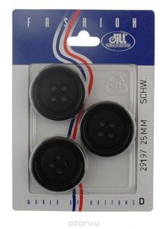 Пуговицы "Dill", диаметр 25 мм, пластик, цвет: черный, 3 шт. 029197/25-3