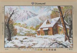 Канва жесткая с рисунком Soulos "Зимний домик в горах", 80 х 60 см. C.870