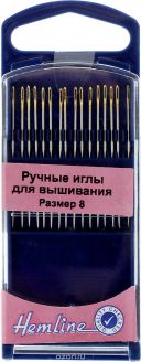 Иглы ручные для вышивания "Hemline", с острым кончиком, №8, 16 шт
