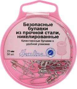 Булавки безопасные "Hemline", в контейнере, длина 23 мм, 50 шт