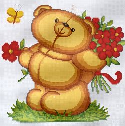 Набор для вышивания крестом Luca-S "Медвежонок с цветами", 19,5 х 18 см