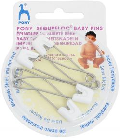 Булавки английские с замком безопасности "Pony", цвет: белый, 4 шт. 99001-04