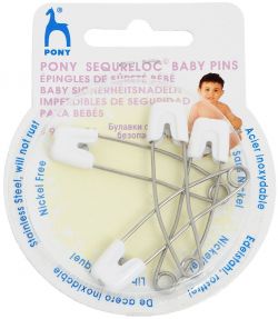 Булавки английские с замком безопасности "Pony", цвет: белый, 4 шт. 99301-04
