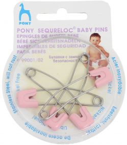 Булавки английские с замком безопасности "Pony", цвет: розовый, 4 шт. 99001-02