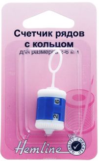 Счетчик рядов "Hemline" с кольцом, цвет: белый, синий, для размеров 2-6 мм