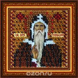 Канва с нанесенным рисунком Вышивальная мозаика "Святой Преподобный Геннадий", для вышивания бисером, 6,5 х 6,5 см