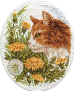 Набор для вышивания крестом Кларт "Кот в одуванчиках", 17 x 20 см