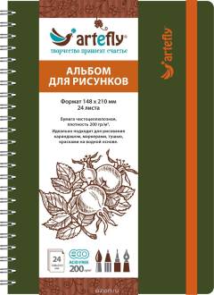 Artefly Альбом для рисования 24 листа цвет зеленый AFNB-3253