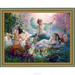 Канва с нанесенным рисунком Конек "Девушки", для вышивания бисером, 29 х 39 см. НИК9809