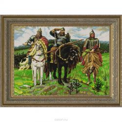 Канва с нанесенным рисунком Конек "Три богатыря", для вышивания бисером, 29 х 39 см. НИК9765