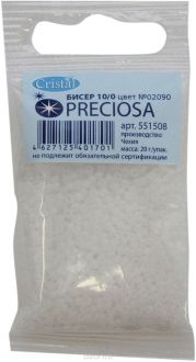 Бисер "Preciosa" полупрозрачный, цвет: белый (02090), 10/0, 20 г