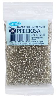 Бисер "Preciosa" прозрачный solgel с серебристым центром, 10/0, 20 г. 331-19001-10/0-78241