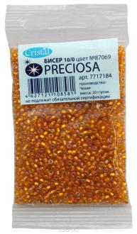 Бисер "Preciosa" прозрачный с серебристым центром, 10/0, квадратное отверстие, 20 г. 331-29001-10/0-87069