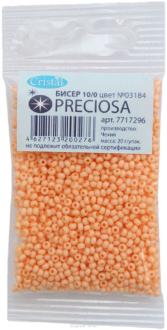 Бисер "Preciosa", непрозрачный, матовый, цвет: персиковый (03184), 10/0, 20 г