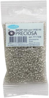 Бисер "Preciosa", прозрачный, с серебристой серединой, цвет: светло-серый (08149), 10/0, 20 г
