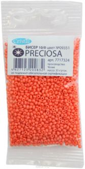 Бисер "Preciosa", непрозрачный, глянцевый, цвет: морковный (09351), 10/0, 20 г