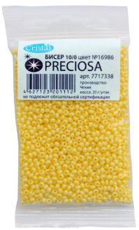 Бисер "Preciosa", непрозрачный, глянцевый, цвет: светло-желтый (16986), 10/0, 20 г