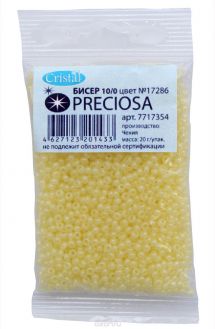 Бисер "Preciosa", непрозрачный, перламутровый, цвет: светло-желтый (17286), 10/0, 20 г