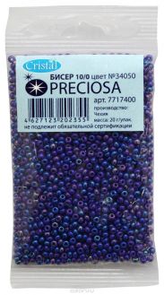 Бисер "Preciosa", непрозрачный, с радужным покрытием, цвет: синий, фиолетовый (34050), 10/0, 20 г
