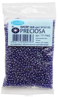 Бисер "Preciosa", прозрачный с покрытием, цвет: синий, 10/0, 20 г. 331-19001-10/0-36100