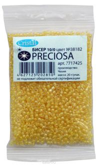 Бисер "Preciosa", глянцевый, с цветной серединой, цвет: желтый (38182), 10/0, 20 г