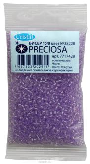 Бисер "Preciosa", глянцевый с серебристым центром, цвет: светло-сиреневый (38228), 10/0, 20 г