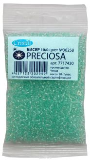 Бисер "Preciosa", глянцевый с серебристым центром, цвет: светло-ментоловый (38258), 10/0, 20 г