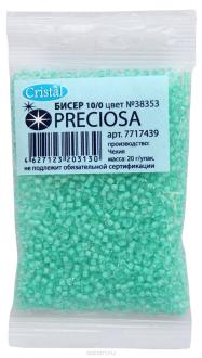 Бисер "Preciosa", глянцевый, с цветной серединой, цвет: прозрачный, мятный (38353), 10/0, 20 г