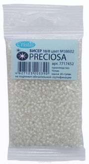 Бисер "Preciosa", глянцевый, с цветной серединой, цвет: белый (38602), 10/0, 20 г