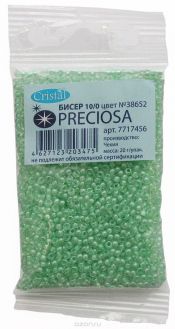 Бисер "Preciosa", глянцевый, с цветной серединой, цвет: светло-зеленый (38652),10/0, 20 г