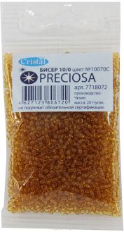 Бисер "Preciosa", прозрачный, глянцевый, цвет: желтый (10070С), 10/0, 20 г