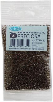 Бисер "Preciosa", глянцевый, с цветной серединой, цвет: коричневый, прозрачный (38418), 10/0, 20 г