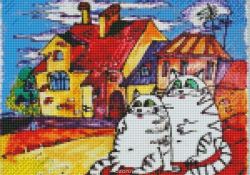Набор для создания картины со стразами Цветной "Алмазная мозаика. Коты на крыше", 20 x 30 см