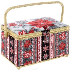 Шкатулка для рукоделия Grace & Glamour "Рождественские цветы с серебром" , 17 х 28,5 х 17 см